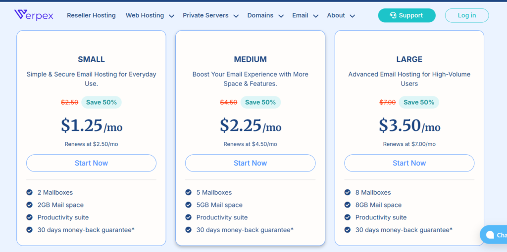 Verpex VPS email hosting plan