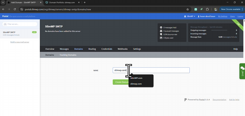 Setup Postal SMTP Server