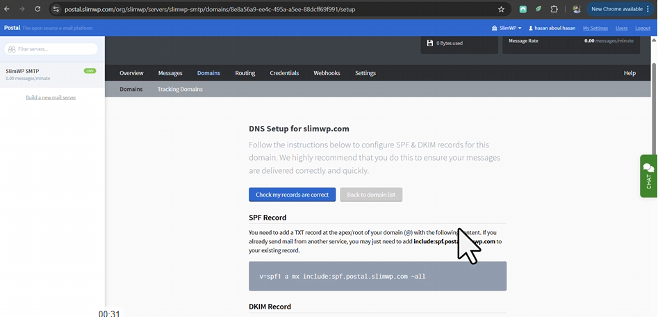 postal mailserver dns configuration